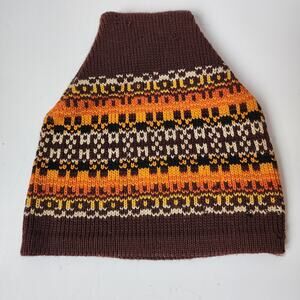 VTG Wigwam Mills Beanie Ski Hat USA Made 100% Virgin Wool Brown Orange Fair Isle